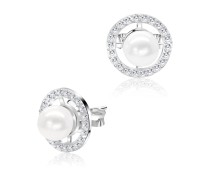 Pearl Circle Designed Silver Stud Earring STS-4879